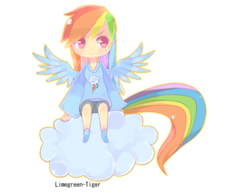 Size: 900x775 | Tagged: safe, artist:limegreen-tiger, rainbow dash, human, g4, chibi, cloud, female, humanized, simple background, solo, tailed humanization, transparent background, winged humanization