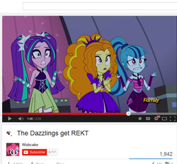 Size: 649x601 | Tagged: safe, adagio dazzle, aria blaze, sonata dusk, equestria girls, g4, my little pony equestria girls: rainbow rocks, rekt, sleeveless, the dazzlings, video, wubcake, youtube link