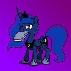 Size: 1024x1024 | Tagged: safe, artist:fimflamfilosophy, princess luna, g4, book, female, mouth hold, solo