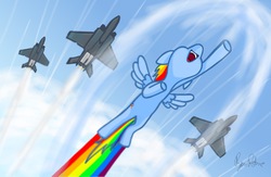 Size: 1024x667 | Tagged: safe, artist:fimflamfilosophy, rainbow dash, g4, flying, plane