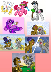 Size: 2221x3114 | Tagged: safe, artist:melle-d, derpy hooves, doctor whooves, pinkie pie, surprise, time turner, twilight sparkle, earth pony, pony, g4, baby, baby pony, bubble berry, hat, high res, once-ler, ponified, rule 63, younger