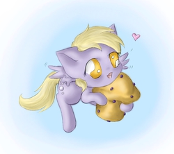 Size: 900x800 | Tagged: safe, artist:spectralpony, derpy hooves, pegasus, pony, g4, chibi, cute, derpabetes, female, mare, muffin, solo, that pony sure does love muffins