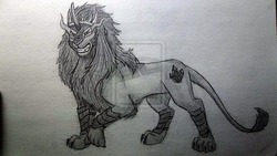Size: 1024x577 | Tagged: safe, artist:jadziamasters, king sombra, big cat, lion, g4, species swap, traditional art
