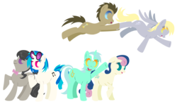 Size: 9600x5700 | Tagged: safe, artist:flamevulture17, bon bon, derpy hooves, dj pon-3, doctor whooves, lyra heartstrings, octavia melody, sweetie drops, time turner, vinyl scratch, earth pony, pegasus, pony, unicorn, g4, absurd resolution, background six, colored pupils, female, lineless, male, mare, simple background, stallion, transparent background