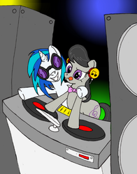 Size: 535x683 | Tagged: safe, artist:shotoman, dj pon-3, octavia melody, vinyl scratch, g4, role reversal