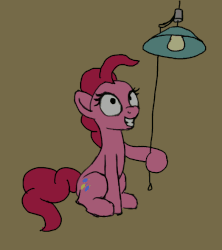 Size: 809x913 | Tagged: safe, artist:odooee, pinkie pie, earth pony, pony, g4, animated, dilated pupils, eye dilation, female, lamp, light, low frequency flashing, mare, off, on, pinkie being pinkie, shrunken pupils, sitting, smiling, solo