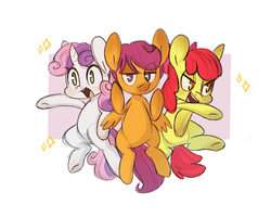 Size: 1280x1024 | Tagged: safe, artist:kapusha-blr, apple bloom, scootaloo, sweetie belle, earth pony, pegasus, pony, unicorn, g4, cutie mark crusaders