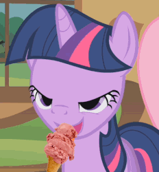 Size: 438x473 | Tagged: safe, edit, screencap, twilight sparkle, a bird in the hoof, g4, animated, blinking, cute, female, ice cream, licking, smiling, tongue out, twiabetes