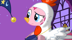 Size: 1366x768 | Tagged: safe, screencap, pinkie pie, g4, luna eclipsed, animal costume, chicken pie, chicken suit, clothes, costume, female, hat, solo