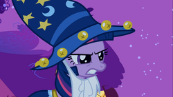 Size: 1366x768 | Tagged: safe, screencap, twilight sparkle, g4, luna eclipsed, clothes, cosplay, costume, female, nightmare night costume, solo, star swirl the bearded costume, twilight the bearded