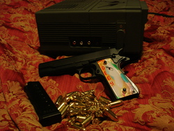 Size: 3072x2304 | Tagged: safe, artist:thx-1137, princess celestia, g4, customized toy, gun, gunified, high res, irl, m1911, my little arsenal, photo, pistol, toy