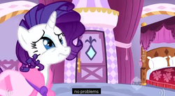 Size: 628x347 | Tagged: safe, screencap, rarity, g4, suited for success, female, hub logo, lies, meme, messy mane, solo, youtube caption