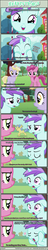 Size: 1064x5575 | Tagged: safe, artist:tritebristle, apple flora, dinky hooves, liza doolots, petunia, ruby pinch, tootsie flute, pony, unicorn, comic:heartstrings, g4, ^^, apple family member, chat, comic, eyes closed, female, filly, happy, jaded pinch, ruby pinch is not amused, running, talking, tootsie flute is not amused, unicorn apple flora