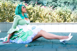 Size: 712x476 | Tagged: safe, artist:aliceivyart, lyra heartstrings, human, g4, cleavage, clothes, cosplay, dress, female, high heels, irl, irl human, photo, shoes