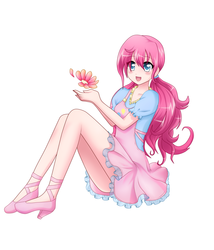 Size: 2742x3200 | Tagged: dead source, safe, artist:srtagiuu, pinkie pie, human, g4, cute, female, high res, humanized, sitting, solo, srtagiuu is trying to murder us