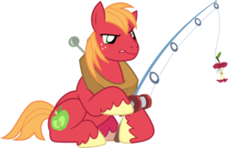 Size: 9215x6000 | Tagged: safe, artist:chainchomp2, big macintosh, earth pony, pony, g4, leap of faith, .svg available, absurd resolution, apple, apple core, fishing, fishing rod, male, simple background, sitting, solo, stallion, transparent background, vector