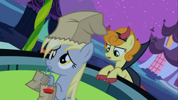 Size: 1366x768 | Tagged: safe, screencap, carrot top, derpy hooves, golden harvest, pegasus, pony, g4, luna eclipsed, female, mare