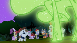 Size: 1366x768 | Tagged: safe, screencap, pipsqueak, twilight sparkle, zecora, earth pony, pony, zebra, g4, luna eclipsed, colt, male