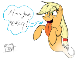 Size: 1337x1059 | Tagged: safe, artist:thethunderpony, applejack, ghost, ghost pony, g4, female, solo, tongue out