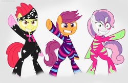Size: 1994x1300 | Tagged: safe, artist:cogwheel98, apple bloom, scootaloo, sweetie belle, semi-anthro, equestria girls, g4, my little pony equestria girls: rainbow rocks, cutie mark crusaders, show stopper outfits, vector