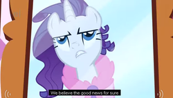 Size: 622x353 | Tagged: safe, screencap, rarity, g4, suited for success, carousel boutique, female, meme, messy mane, mirror, solo, youtube caption