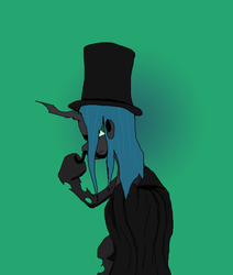 Size: 550x650 | Tagged: safe, queen chrysalis, changeling, pony, g4, antagonist, hat, moustache, top hat