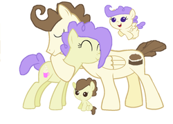Size: 1024x738 | Tagged: safe, artist:first-flakes-of-snow, cream puff, pound cake, oc, earth pony, pegasus, pony, g4, baby, baby pony, family, filly, older, older cream puff, older pound cake