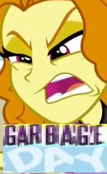 Size: 210x340 | Tagged: safe, adagio dazzle, equestria girls, g4, my little pony equestria girls: rainbow rocks, expand dong, exploitable meme, female, garbage day, garbagio, meme, offended, silent night deadly night, solo, this will end in pain