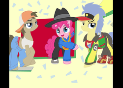 Size: 3524x2528 | Tagged: safe, artist:artistbrony, doctor whooves, goldengrape, pinkie pie, sir colton vines iii, time turner, earth pony, pony, g4, 80s, bubble berry, clothes, female, high res, male, mare, midriff, rap, rapper pie, rule 63, shoes, sneakers, stallion, the doctoress
