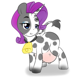 Size: 1280x1280 | Tagged: safe, artist:kloudmutt, rarity, cow, g4, cloven hooves, cowbell, cowified, female, raricow, solo, species swap, udder, vein