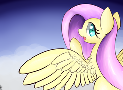 Size: 5250x3850 | Tagged: safe, artist:kawaiipony2, fluttershy, g4, female, flying, looking at you, looking back, solo