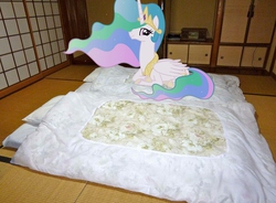 Size: 800x590 | Tagged: safe, princess celestia, g4, futon, irl, japan, looking at you, photo, solo