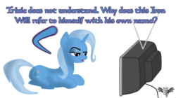Size: 744x418 | Tagged: safe, artist:wingwind, trixie, pony, unicorn, g4, putting your hoof down, female, hypocritical humor, mare, solo, television