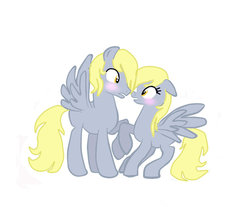 Size: 982x813 | Tagged: safe, artist:1231redflame, derpy hooves, g4, blushing, derpception, dopey hooves, female, implied selfcest, looking at each other, male, rule 63, self ponidox, selfcest, ship:derp on derp action, ship:derpydopey, shipping, simple background, straight, white background