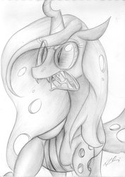 Size: 1751x2469 | Tagged: safe, artist:riquis101, queen chrysalis, changeling, changeling queen, g4, female, sketch, solo, traditional art