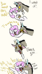 Size: 768x1366 | Tagged: safe, artist:riquis101, discord, princess celestia, g4, cake, cakelestia, comic, do you want this cake, licking, pink-mane celestia, tickling, younger