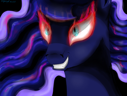 Size: 4096x3072 | Tagged: safe, artist:bluenight01, princess luna, g4, angry, female, grin, solo