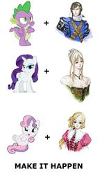 Size: 1066x1777 | Tagged: safe, rarity, spike, sweetie belle, g4, anette, castlevania, exploitable meme, konami, make it happen, maria renard, meme, richter belmont