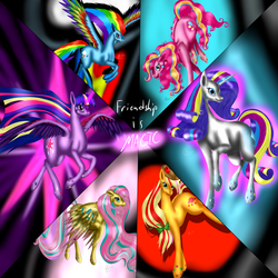 Size: 1024x1024 | Tagged: safe, artist:crazyaniknowit, applejack, fluttershy, pinkie pie, rainbow dash, rarity, twilight sparkle, alicorn, pony, g4, female, mane six, mare, rainbow power, twilight sparkle (alicorn)