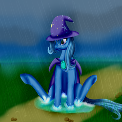 Size: 1024x1024 | Tagged: safe, artist:crazyaniknowit, trixie, pony, unicorn, g4, crying, female, mare, rain, sad, solo