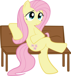 Size: 1127x1197 | Tagged: safe, artist:hoodie-stalker, fluttershy, pegasus, pony, g4, bench, female, hoof on belly, simple background, sitting, sitting lyra, solo, transparent background, vector