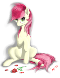 Size: 700x900 | Tagged: safe, artist:the1xeno1, roseluck, earth pony, pony, g4, female, mare, rose, sitting, solo