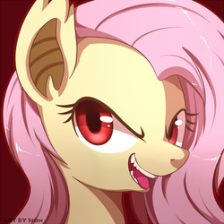 Size: 400x400 | Tagged: safe, artist:sion, fluttershy, g4, commission, female, flutterbat, looking at you, open mouth, solo, thumbnail, tongue out