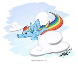 Size: 975x808 | Tagged: dead source, safe, artist:adamrbi, rainbow dash, g4, cloud, cloudy, female, flying, solo