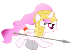 Size: 550x400 | Tagged: safe, artist:nerdponymod, princess celestia, pony, g4, cewestia, cute, female, filly, helmet, open mouth, running, simple background, solo, spear, transparent background