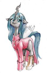Size: 700x1100 | Tagged: dead source, safe, artist:unousaya, queen chrysalis, changeling, changeling queen, g4, clothes, female, solo
