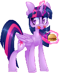 Size: 312x382 | Tagged: safe, artist:tidalwav-3, twilight sparkle, alicorn, pony, g4, :t, animated, female, hay burger, magic, mare, messy eating, puffy cheeks, simple background, smiling, solo, telekinesis, that pony sure does love burgers, transparent background, twilight burgkle, twilight sparkle (alicorn)