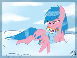 Size: 2592x1944 | Tagged: safe, artist:mishti14, firefly, rainbow dash, g4, cloud, cloudy, mother and daughter, winghug