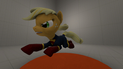 Size: 800x450 | Tagged: safe, artist:crazymikeprime, edit, applejack, g4, 3d, 3d model, app-el, crossover, flying, gmod, superman, supermare