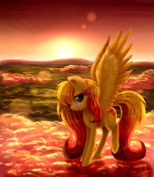 Size: 1781x2048 | Tagged: safe, artist:aurora, oc, oc only, cloud, cloudy, freckles, solo, sunset